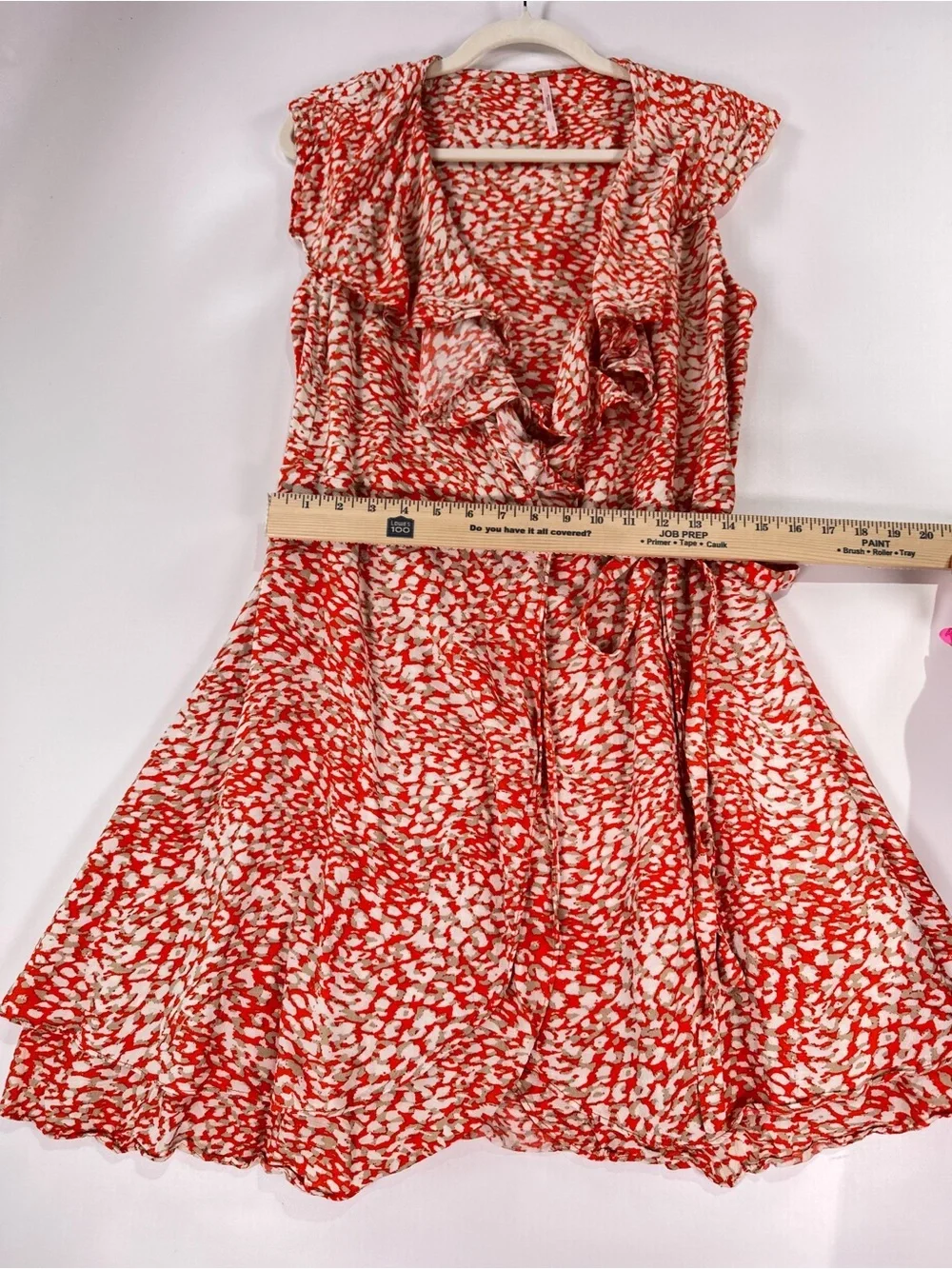 Free People French Quarter Wrap Dress Ruffle Abstract Print Red L